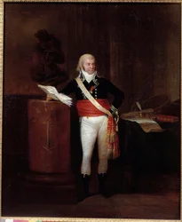 Portrait du citoyen Emmery, maire de Dunkerque distingué par Napoléon Bonaparte soutenant le buste de Jean Bart