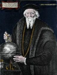 Portrait du navigateur Sebastiano Caboto (Sebastien Cabot) (1476 - 1557), qui avec son père a découvert le Labrador et Terre-Neuve. Gravure
