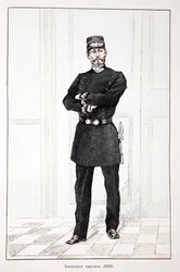 Inspecteur principal (1894). Eau-forte en couleurs pour illustrer "Histoire du corps des gardiens de la paix"
