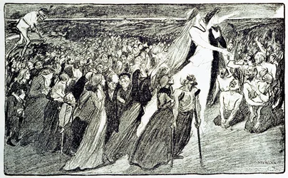 Procession lors du pèlerinage à Lourdes, allégorie par Théophile Alexandre Steinlen (1859 - 1923) illustrant « Lourdes » par Émile Zola (1840-1902) tirée de « Gil Blas illustré »
