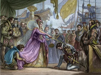 La reine Élisabeth I (1530-1603) adoubant Francis Drake (1540-96) - Adoucissement par Francis Drake (1540-1596)