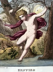 Représentation du dieu du vent Zéphyr. Planche tirée du « Dictionnaire de mythologie » 1888