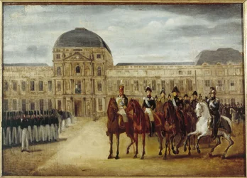 Revue devant le Château des Tuileries, vers 1820. Actuel 1er arrondissement, entre 1815 et 1825
