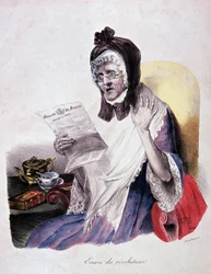 Révolution 1830 : « Encore des révolutions » crie une vieille femme lisant la Gazette de France - gravure