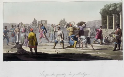 Jeux russes de Gorodky et pristinsky et autres distractions, Russie. Dans "Le costume ancien et moderne" 1819-1820 par Ferrario
