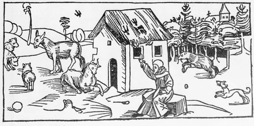 San Marinus. Gravure de « Leben der Heiligen - sommerteil » (Le livre des saints) par Jacobus (Jacques) de Voragine (1228-1298). Lübeck 1488