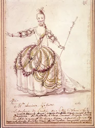Scénographie : dessin de costume pour la pastorale « Zais » de Jean-Philippe Rameau 1761. Aquarelle