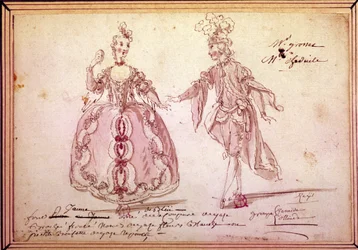 Scénographie : dessin de costumes pour la pastorale « Naïs » par Jean-Philippe Rameau (1683-1764) 1764. Aquarelle.