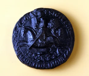 Sceau de Simon de Montfort IV (1150 - 1218), il a participé à la 5e croisade en 1202 et à celle contre les Albigeois en 1209
