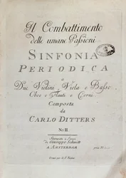Page de partition de la Symphonie périodique (le Combat des passions humaines) par Karl Ditters von Dittersdorf