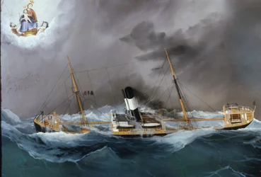 Bateau à vapeur dans une tempête.