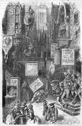 Scène de rue au Moyen Âge. Gravure du XIXe siècle.