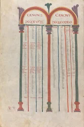 Tables canoniques des quatre évangiles, Canon II, XIe siècle (manuscrit membranaire enluminé)