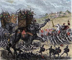 La bataille de Zama (Afrique, deuxième guerre punique, 202 av. J.-C.), remportée par Scipion l