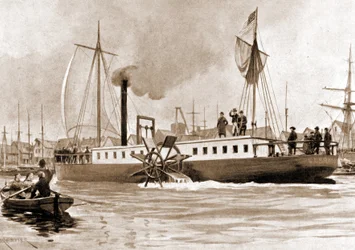 Le Clermont, bateau construit en 1807 par Robert Fulton (1765-1815) pour assurer la liaison New York - Albany sur l