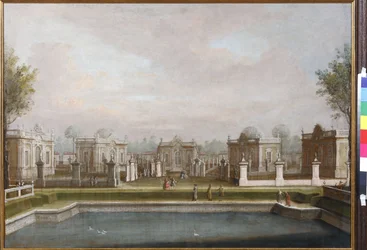 La Ménagerie dans le parc du palais de Kuskovo par Anonyme. Huile sur toile, milieu du XVIIIe siècle. Musée du Théâtre du Palais Ostankino, Moscou
