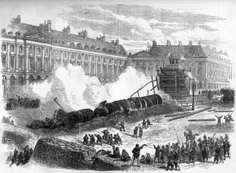 La Commune de Paris en 1871. Démolition de la colonne Vendôme par les fédérés (communards) le 12 avril