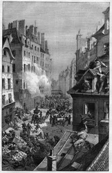 La Révolution de 1830. Combat dans le faubourg Saint-Antoine.