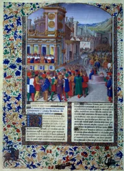 Les Romains préparent le siège de Véies en 396 av. J.-C. Miniature de l