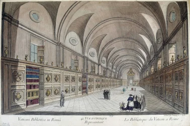 La Bibliothèque Vaticane (Bibliothèque Apostolique) à Rome, gravure