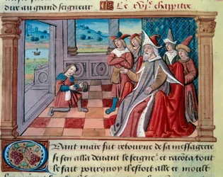 Le navigateur vénitien Marco Polo devant le grand Qubilai