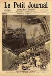 Le cuirassé Victoria coule au large des côtes syriennes, éperonné par le navire Camperdown. Gravure dans Le petit journal 8/07/1893. Collection Selva