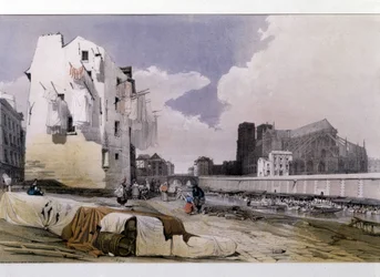 Les rives de la Seine et Notre-Dame de Paris - lithographie