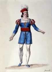 Le personnage interprétant la Jeunesse dans le ballet « Il noce di Benevento » du compositeur autrichien Franz Xaver Süssmayr (1766-1803). Illustration du 19ème siècle
