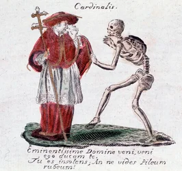 La danse macabre, le cardinal et un squelette (Estampe)