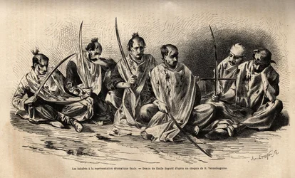 Le musulman fanatique se scarifiant lors de la performance dramatique qui a lieu après la fête du martyre de Hossein