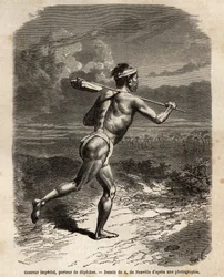 Le coureur impérial, portant les dépêches du Mikado. Gravure pour illustrer le voyage au Japon, en 1863-1864, par Aimé Humbert, ministre de la Confédération suisse, dans « Le tour du monde, nouveau journal des voyages » publié sous la direction d
