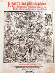 Les arts libéraux : Trivium (grammaire, logique et rhétorique) et quadrivium (arithmétique, géométrie, musique et astronomie) (gravure)