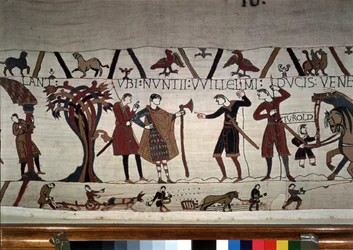 Les messagers du duc Guillaume (1027 - 1087) viennent trouver Guy de Ponthieu - Tapisserie de Bayeux, connue sous le nom de Broderie de la Reine Mathilde