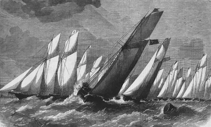 La course océanique du Royal Victoria Yacht Club en 1868 - gravure, Bibl. des Arts déco