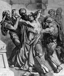 Les possédés de Capharnaüm. Malgré les miracles accomplis par Jésus, la ville a refusé de se convertir. Gravure du 19ème siècle.