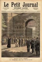 La libération de la prison de Paris par la fusée le 27 juillet 1891, criminels Dore et Berland condamnés à mort. Gravure de Henri Meyer dans Le petit journal 8/08/1891. Collection Selva.