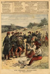 Le vaguemestre, le militaire chargé de la distribution du courrier aux troupes. Gravure dans « Le petit journal » 23/09/1893. Collection Selva.