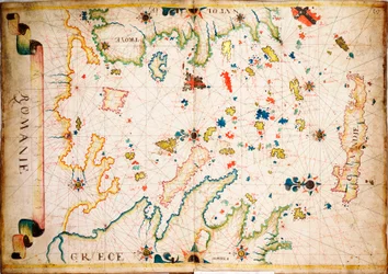 Ce type de carte marine en vélin ancien est originaire de la Méditerranée au XIIIe siècle, c.1610