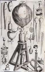 Outils pour expériences scientifiques - dans « Nova experimenta physico-mechanica de vi aeris elastica, et ejusdem effectibus, facta maximam partem in nova machina pneumatica » par Robert Boyle