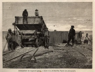 Déchargement des wagons de guano aux îles Chincha