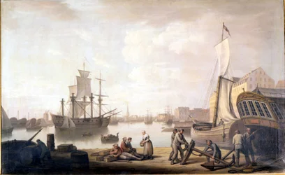 Vue du port de Copenhague au Danemark. Peinture du 18ème siècle.