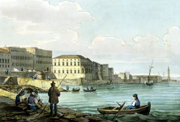 Vue de Santa Lucia, Naples. Aquarelle vers 1850.