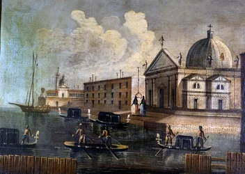 Vue de la lagune de Venise et des gondoles. Anonyme. 18ème siècle.
