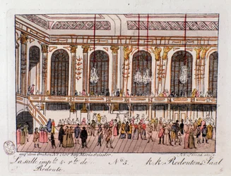 Vue de la salle impériale et royale de la Redoute à Vienne, Autriche. Gravure de 1815 Collection privée