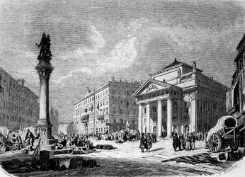 Vue de la Place de la Bourse à Trieste (période autrichienne), gravure du 19ème siècle