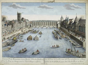 Vue du Pont au Change et de la Tour Saint-Jacques à Paris
