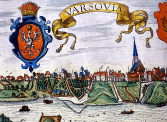 Vue de la ville de Varsovie avec les armoiries de la ville. 1780.