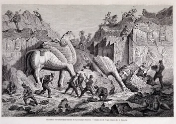 Vue des fouilles de Khorsabad (Khunsabad) (Ninive) - dans « Le tour du monde » 2e semaine 1861