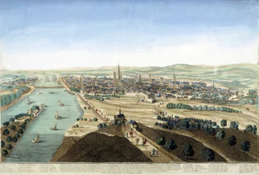 Vue du port et de la ville de Rouen ; Gravure du 18e siècle