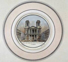 Vue du portail de Saint-Eustache à Paris - gravure